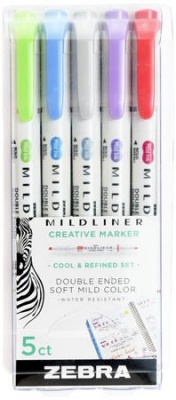 Szövegkiemelő készlet, 1,0/3,5 mm, kétvégű ZEBRA "Mildliner Cool & Refined" 5 szín