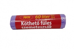 Szemeteszsák, köthető füles, 60 l, 16 db, 60x75 cm, 9 µ, TUTI, lila